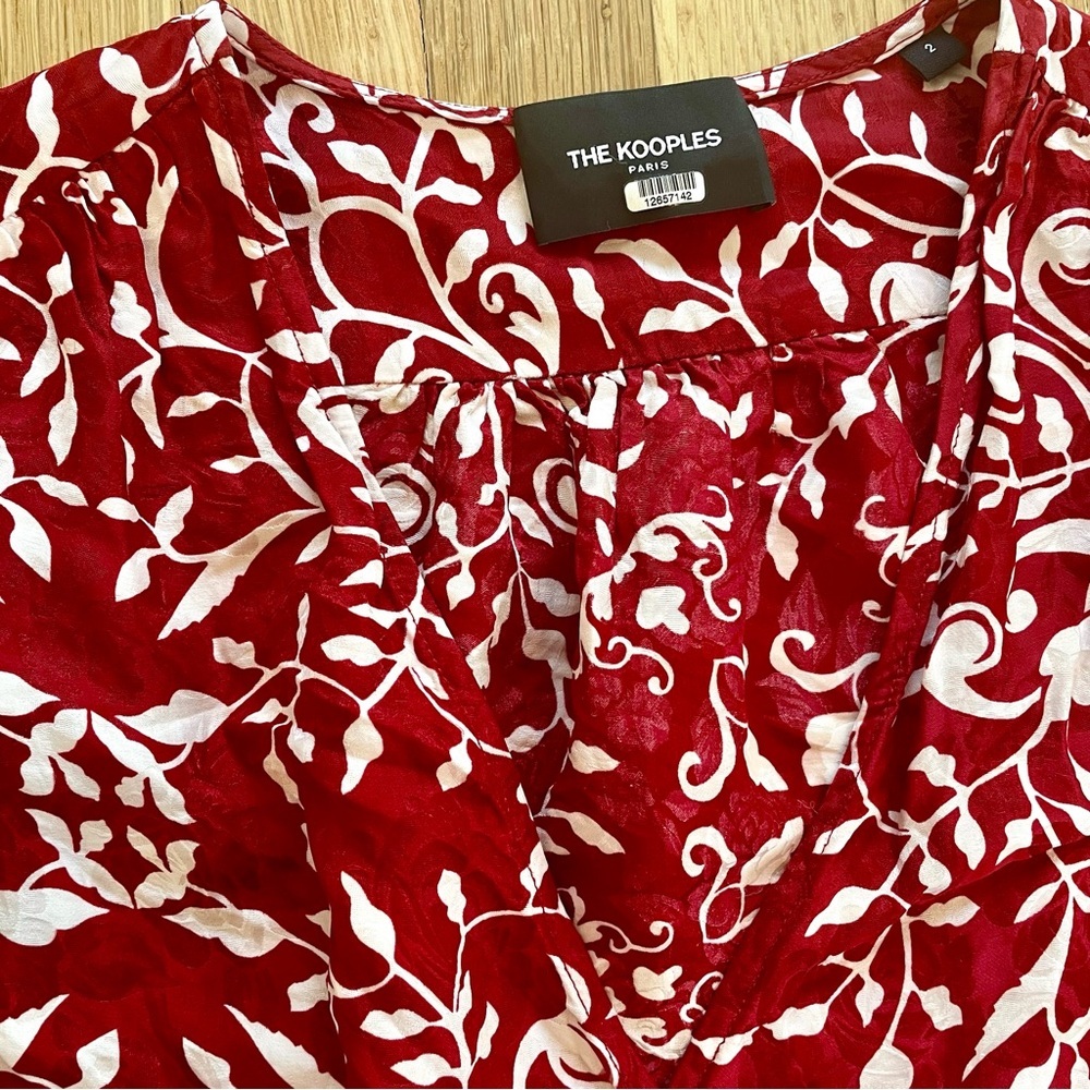 The Kooples Red v-neck blouse with botanical pattern - Picture 8 of 10
